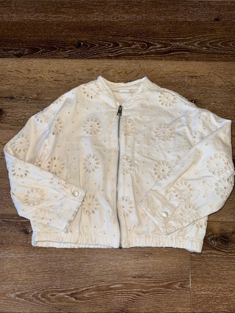 Zara Girls Off-White Eyelet Zip Jacket
